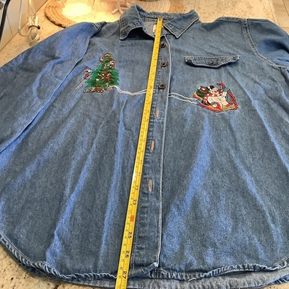 Christmas Denim Shirt Embroidery *Nutcracker Brand Size Small Snowman Tree - Picture 9 of 9
